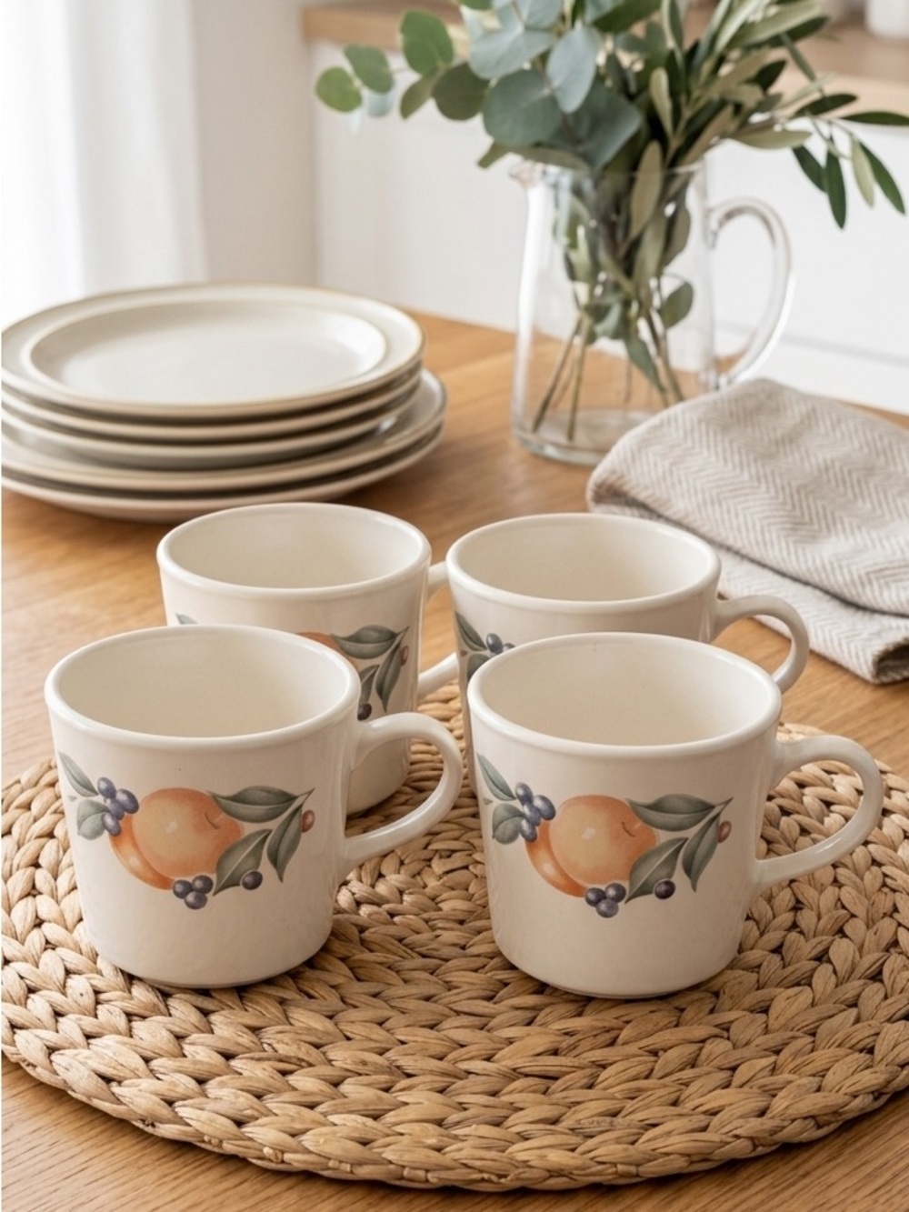 CorningWare Abundance Fruit design coffee mugs. 4